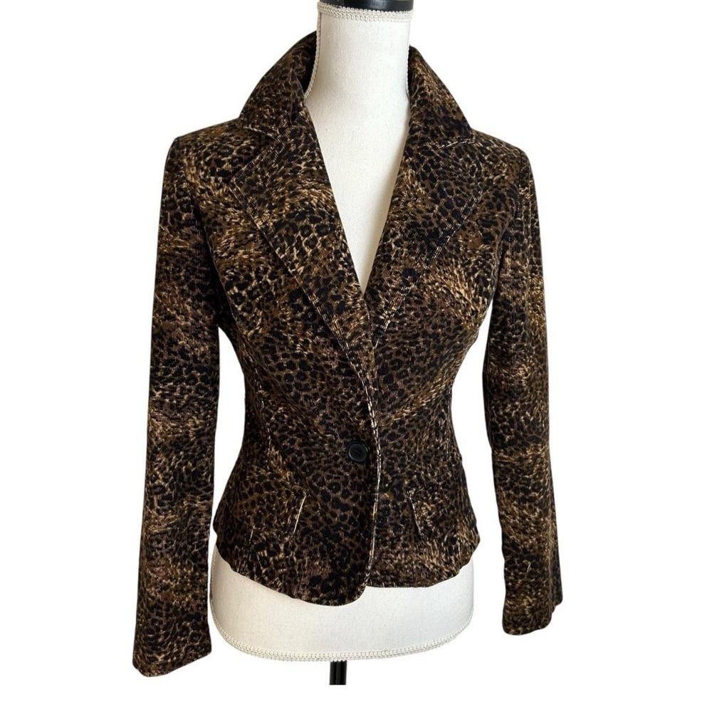 No Boundaries Juniors Leopard Blazer Large Y2K Stretch Corduroy Gilmore 90s